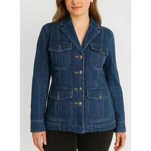 Chaps Denim Jacket Jean Blazer Button Front Utility Pocketed Long Sleeve SZ M